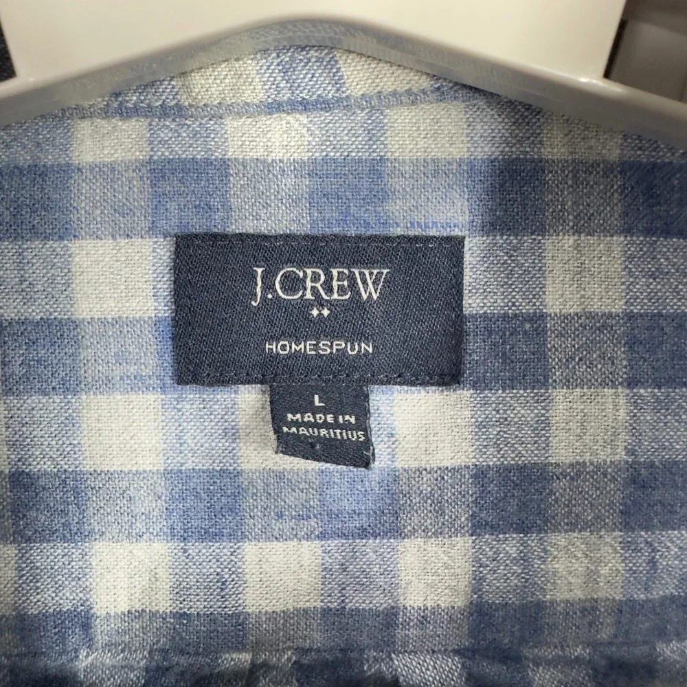 J. Crew Shirt Mens L Blue White‎ Homespun Gingham Plaid Button Preppy Casual